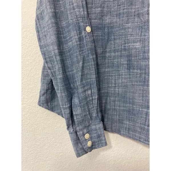 Aventura Organic Cotton Granola Gritty Boho Chambray Denim Blue Button Up Shirt - Image 5