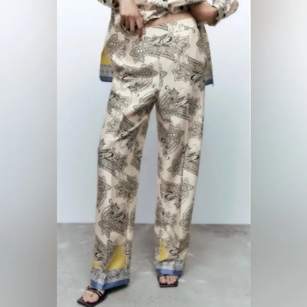 ZARA Multicolored Printed‎ High-Waisted Wide Leg Palazzo Pants Size Small NEW - Image 3