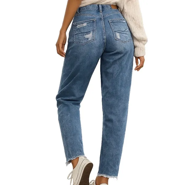 American Eagle Relaxed Mom Jeans Women’s Size 4 Medium Wash Frayed Hem - Image 2