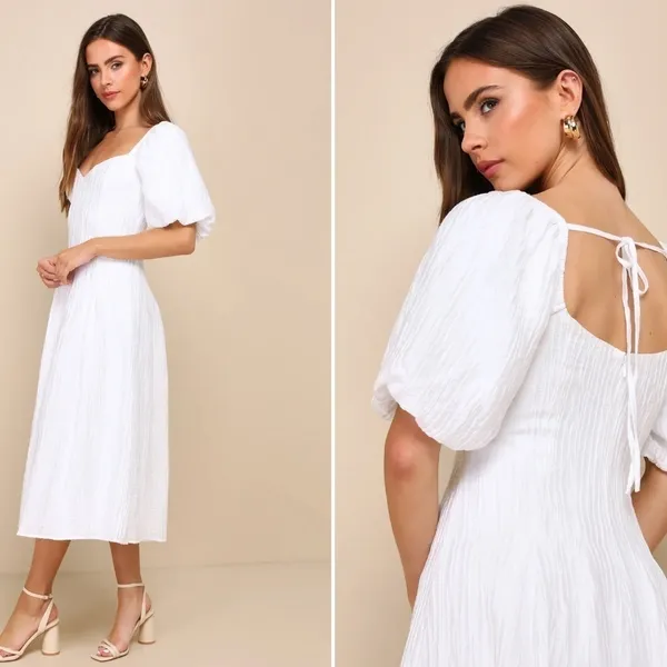 LULU's Casual Summer Bridal Brunch Beach Summer Honeymoon Resort Midi Dress - Image 2