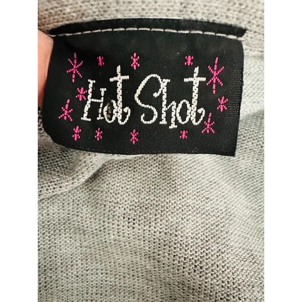 Y2K Vintage Hot Shot Grey Cardigan Tie Sweater Shrug Crochet Bell Sleeve Women M - Image 6