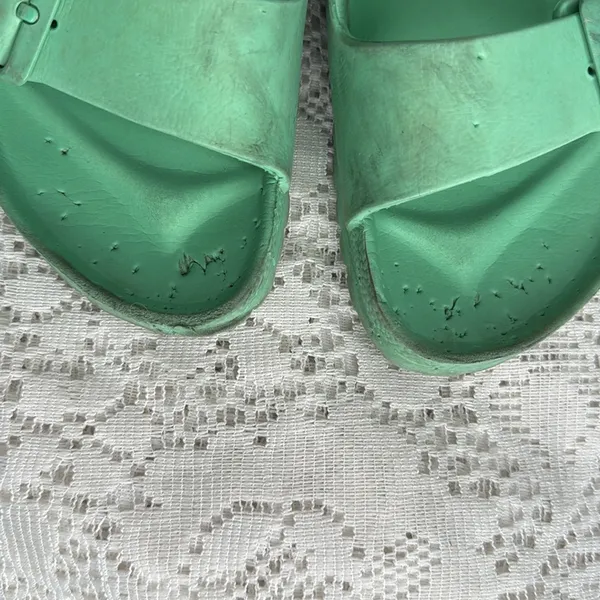 Birkenstock green rubber two strap slip on sandals sz 7 (37) - Image 3