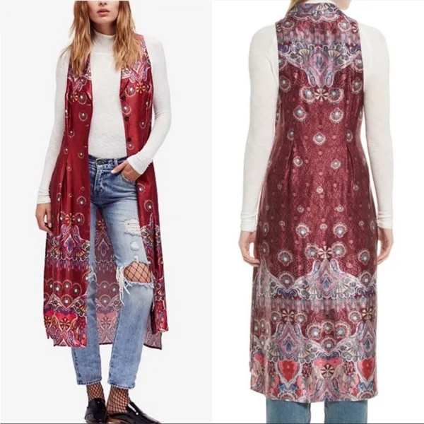 Free people‎ come see about me longline vest duster paisley print sz M - Image 3
