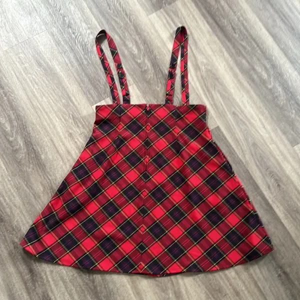 Modcloth Red and Black Plaid Skirt Large Overall Skirt with Suspenders - Image 3