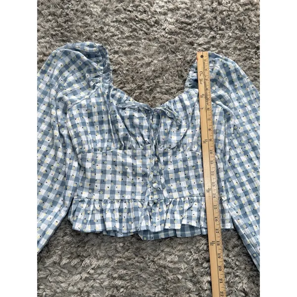 Rose & Grey Women’s M Gingham Peasant Crop Top Long Sleeve Cottagecore Floral - Image 8