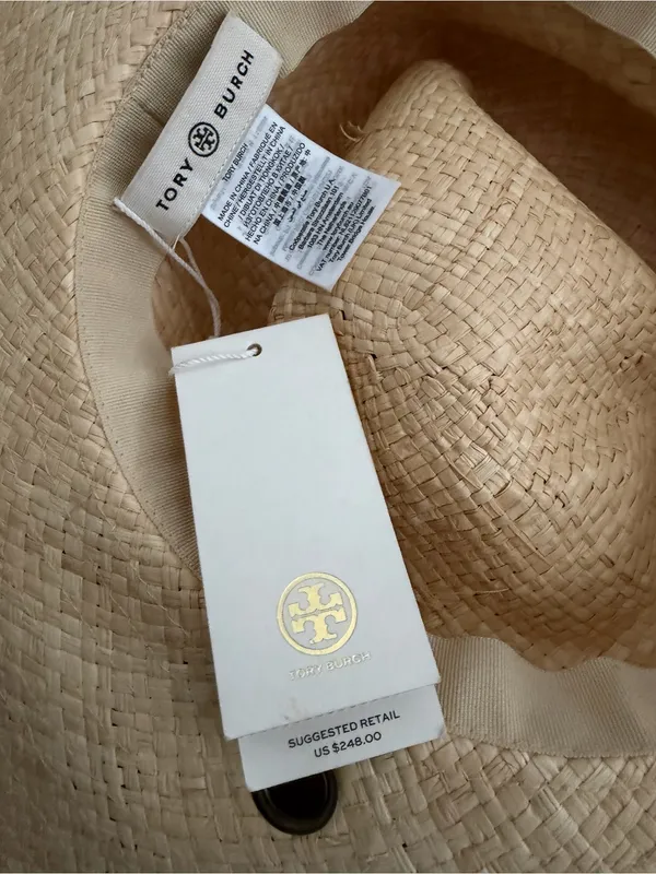 Tory Burch Natural Straw Beach Wide-Brim Sun Hat, No Scarf NEW - Image 5