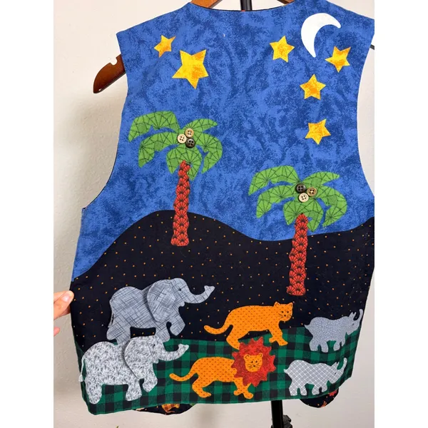 Handmade Noahs Ark Reversible Quilted Patchwork Animal Vest Multi-Color - Image 3