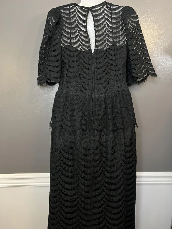 Vintage Kappi Dress Womens Small Black Lace Peplum Midi Cocktail Made USA 80s - Image 8