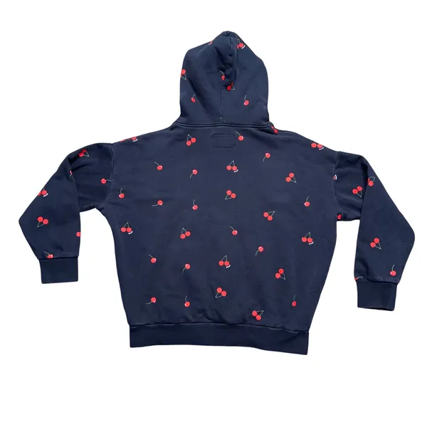 Starfit‎ Cherry Print Hoodie Womens Medium Navy Blue Excellent Fleece Sweatshirt - Image 4