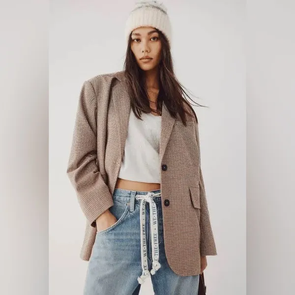 Free People Oversized Reggie Blazer in Ginger Combo Size L - Image 2