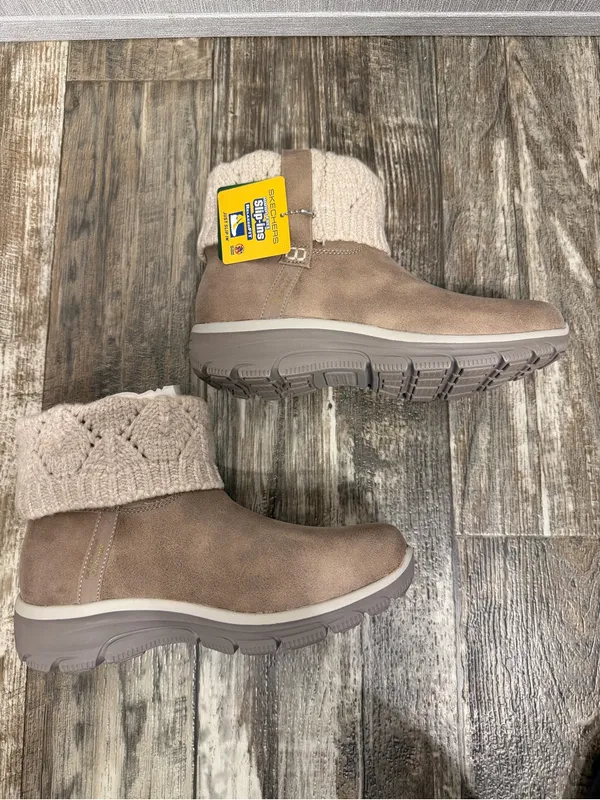 Skechers Women's Pale Taupe Knit-Cuff Ankle Boot Size 7.5 - Image 12