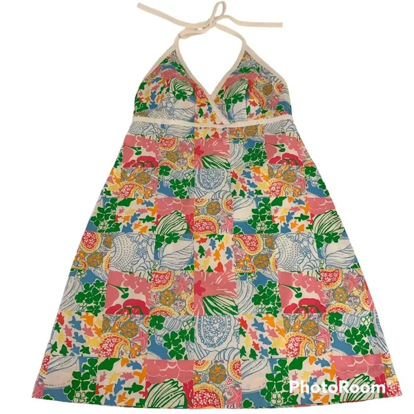 Lilly Pulitzer Vintage  Patchwork Print Halter Dress Size 4 - Image 4