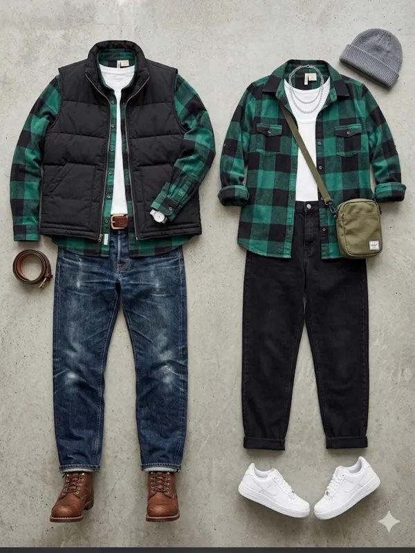 Passport Green Black Plaid Flannel Button Down Shirt - Size XL - 100% Cotton - Image 2