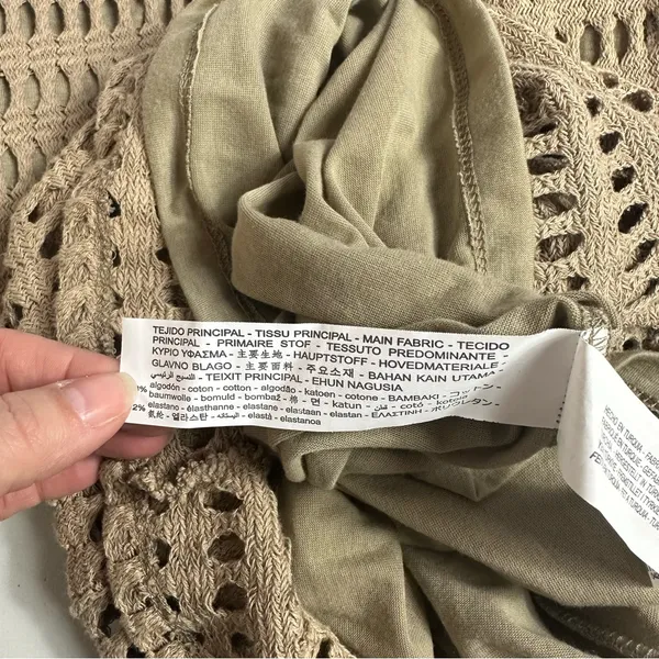Zara Classic Open Knit Boho Crochet Lined Midi Length Dress in Tan Size Medium - Image 8