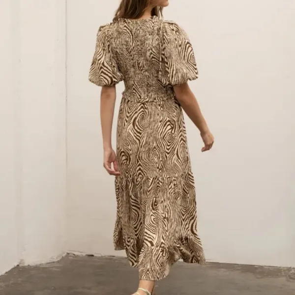 MOON RIVER Smocked Puff Sleeve Midi Dress - Image 3