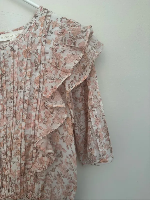 LoveShackFancy Natasha Mini Dress Size Medium Vanilla Foam Pink Floral Ruffle - Image 5