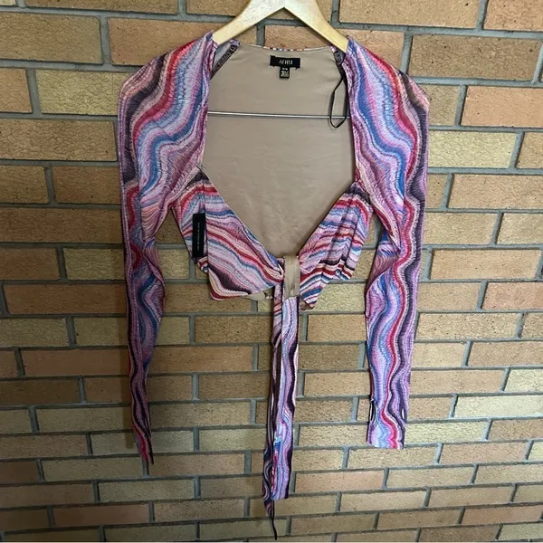 NWT AFRM Multi Wave Cordelia Wrap Top Cross Neck Long Sleeve Size Medium - Image 2