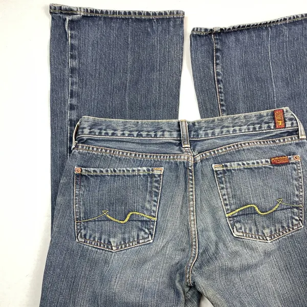 7 For All Mankind Y2K Lowrise Yellow Tan Mineral Wash Flare Jean - Image 5
