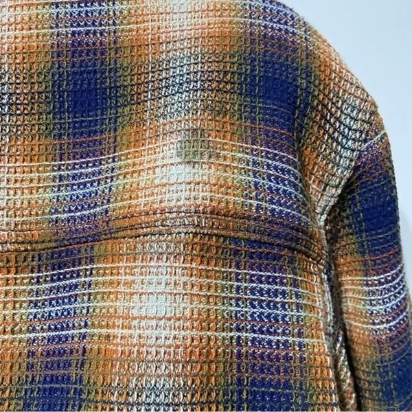 Free People Anneli Plaid Shirt Jacket Shacket Size Small Navy Tobacco - Image 9