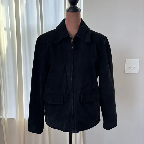 Vintage 90s Distressed Black Suede Leather Bomber Jacket Quilted Lining No Size - Image 3