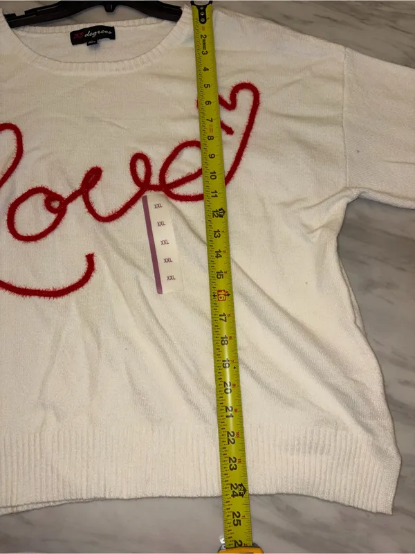 33 Degrees White Love Heart Chenille Script Sweater XXL NWOT - Image 5