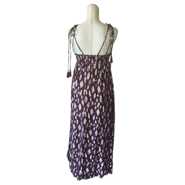 Altar'd State NWOT V Neck Purple Gold Maxi Dress Small - Image 5