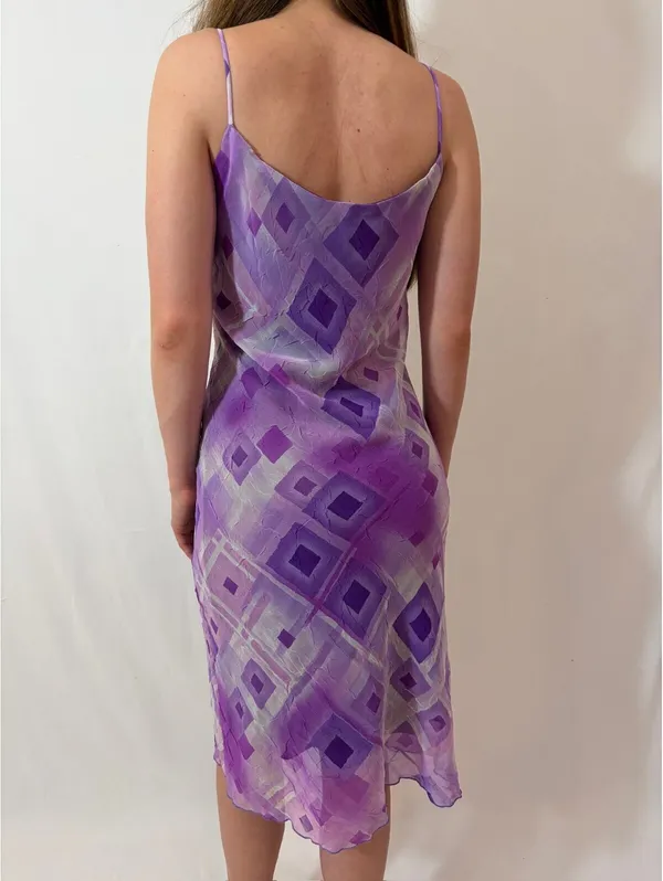 Lilac Purple Geometric Mesh DOuble Layer Fairy Vintage Carrie Bradshaw Dress - Image 4