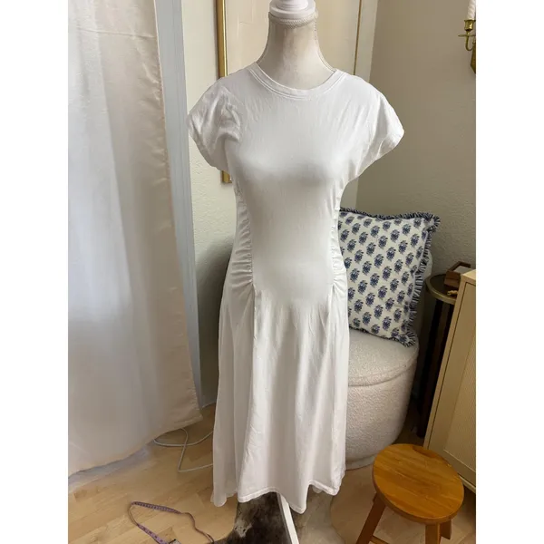 Frame Fitted Flare Cotton Midi Dress Size XS Tshirt Dress Cinched Waist - Image 3