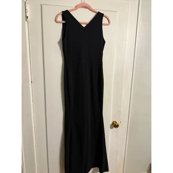 Lulus Black V-Neck Mesh Trim Sleeveless Maxi Dress with Slit‎ Womens Size M - Image 4