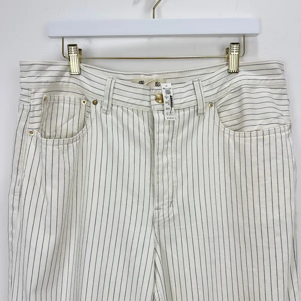 Madewell Low Slung Baggy Jeans Grey Railroad Stripe White Cream Rigid US 30 NWT - Image 9