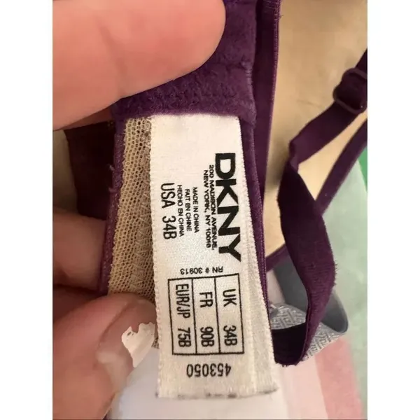 DKNY Purple Sheer Mesh Bra 34B Underwire Lightweight Lingerie Minimalist - Image 8