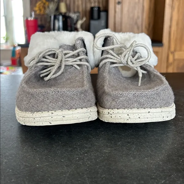 HEYDUDE Britt Mid Grey Faux Fur Slip On Boot‎ - Image 2