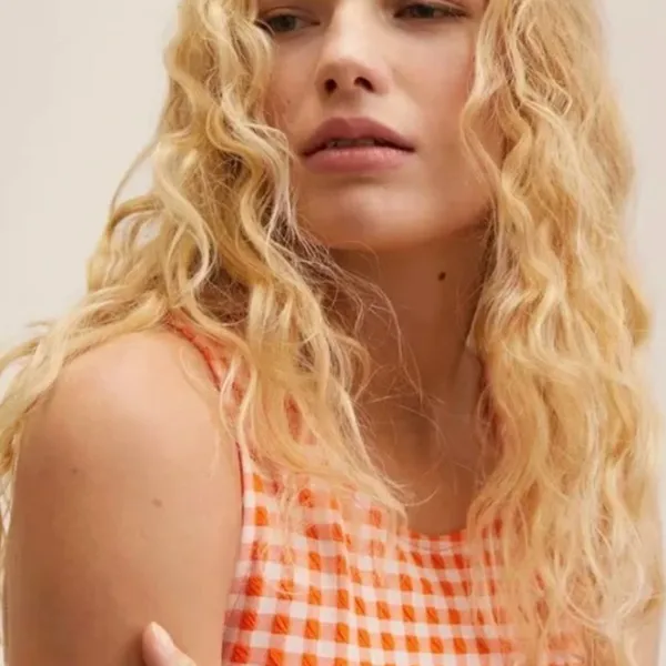 NWT NNG Mango Vichy Check Dress Gingham Orange Stretch - Image 4