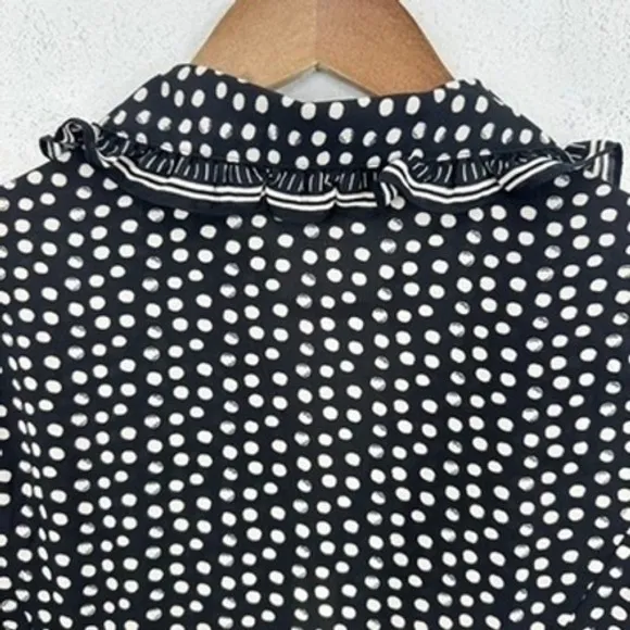 Max Studio London Women's XS Black White Polka Dot Midi‎ Dress Ruffle Trim NWT - Image 10