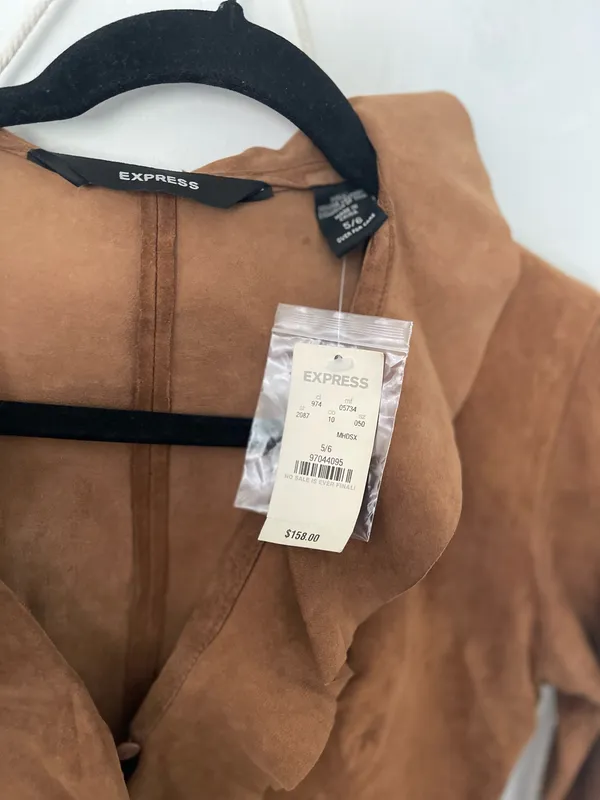 Express Vintage Leather Suede Ruffle Jacket Y2K - Image 2