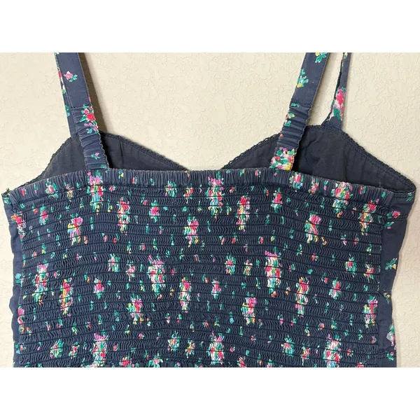American Eagle Floral Smocked Bust Mini Dress Navy Pink Cottagecore M - Image 8