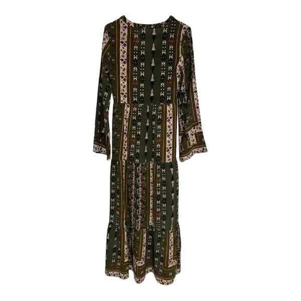 Altar’d State Green Boho Patchwork Floral Bell Sleeve Maxi Long Sleeve D… - Image 5