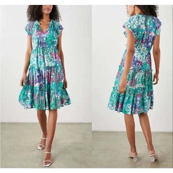 Rails Juni Gardenia floral tie waist midi dress size M - Image 12