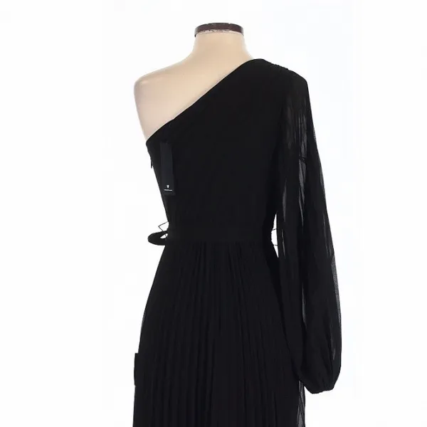 Lulus Divine Charm Black Pleated One-Shoulder Maxi Dress Small Evening Formal - Image 3