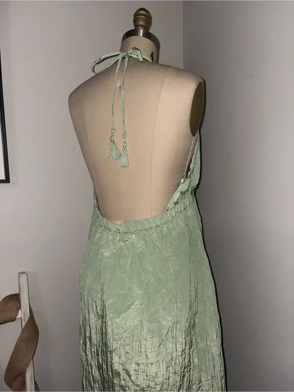 Ibiza by Anne Cole Green V-Neck Halter Maxi Dress w/ Jewel Trim Size Large - Image 8