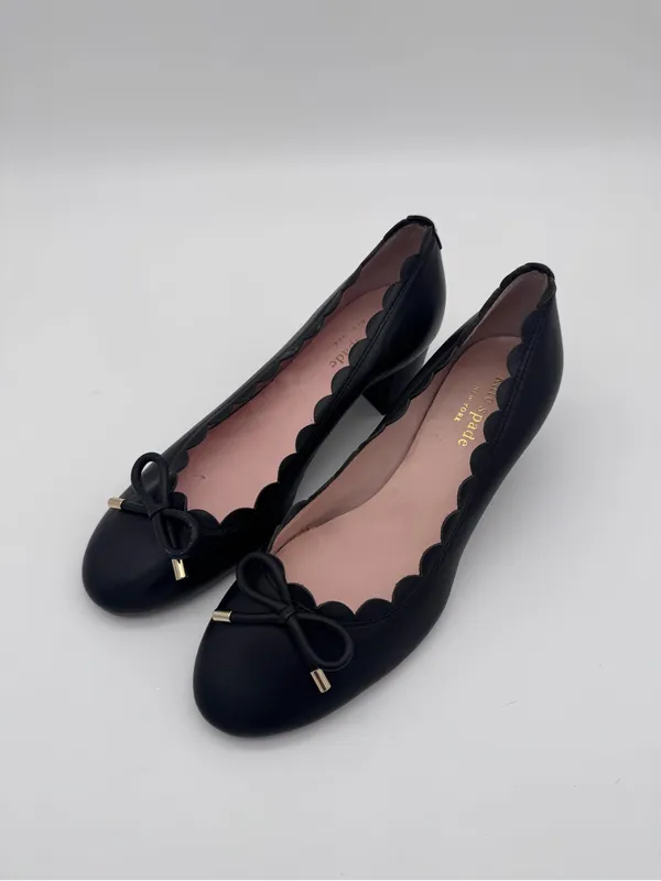 Kate Spade New York Yasmin Scalloped Block Heel Pumps Black Leather Size 6.5 - Image 5