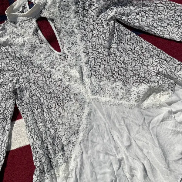 Free People Secret Origins Pieced Lace Choker Neck Tunic Dress white Women’s M medium - Image 3