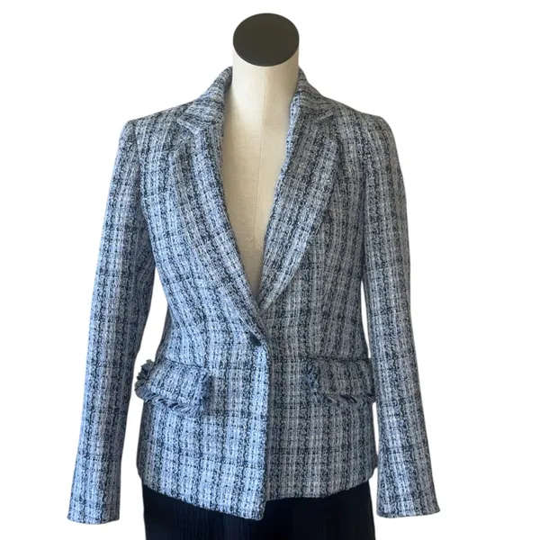 NWT Anne Klein One Button Tweed Jacket Blazer In Color Skyway Multi - Image 2