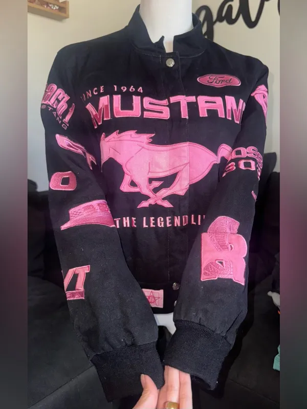 JH Design 1998 Pink Ford Mustang Racing Jacket Y2K rare HTF XLARGE Women’s - Image 3