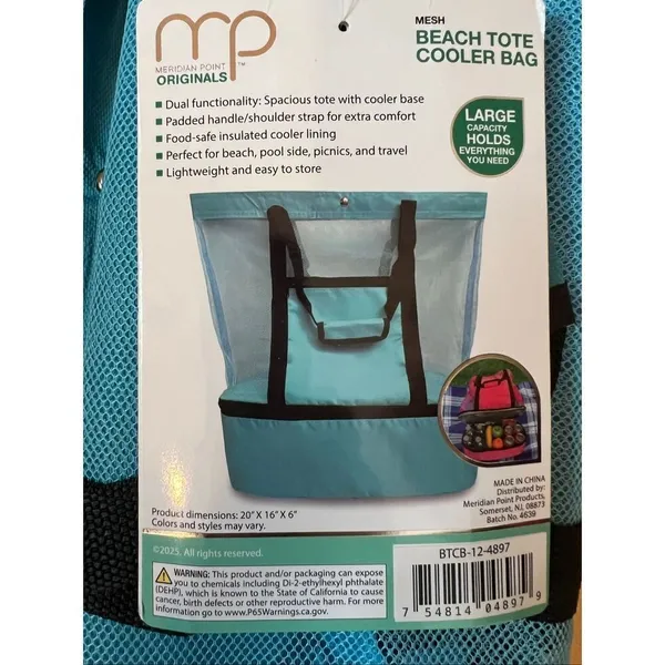 New! Meridian Point Blue Mesh Beach Tote Cooler Bag - Image 4