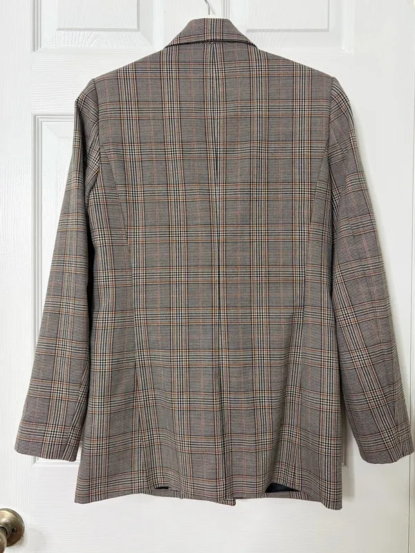 ZARA Gray Plaid Double Breasted Blazer Size XS Minimalist Academia Preppy Chic - Image 3