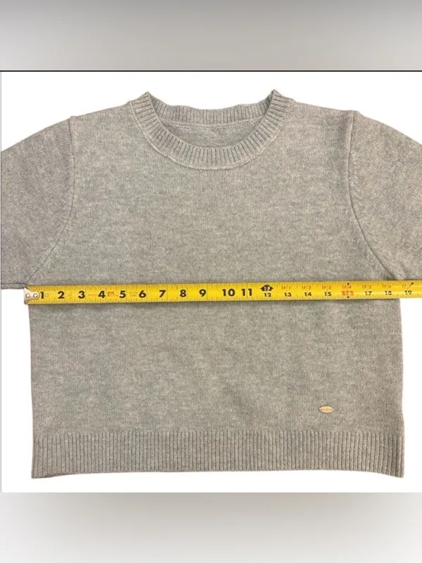 Tête & Tête Gray/Blue Short Sleeve Knit Sweater Top Boxy Crew Neck Soft Luxe - Image 7