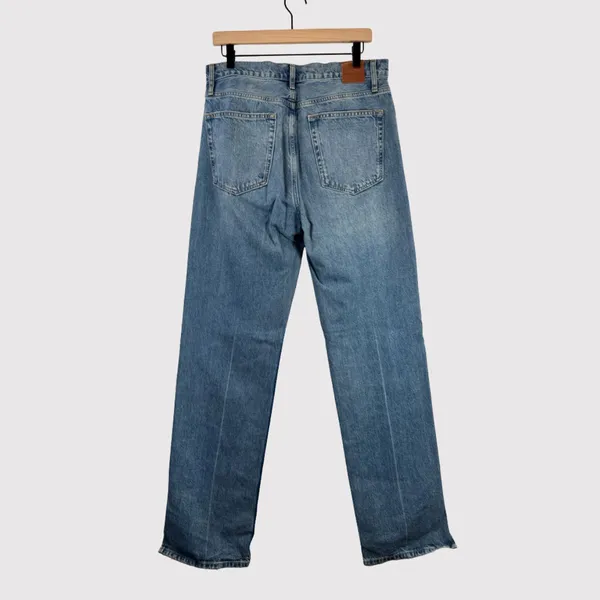 ANINE BING Jeans Nordic Blue Roy Organic Cotton Relaxed Straight Split Hem 30 - Image 3