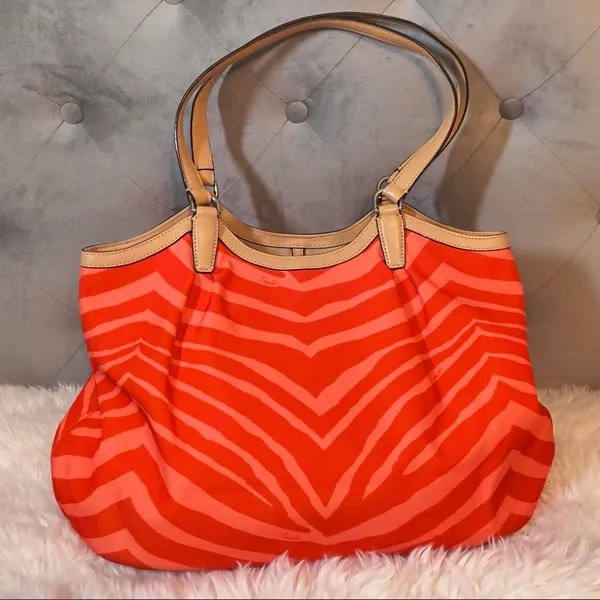 Coach Signature Devin Shoulder Bag Stripe Orange Zebra Print - Image 3