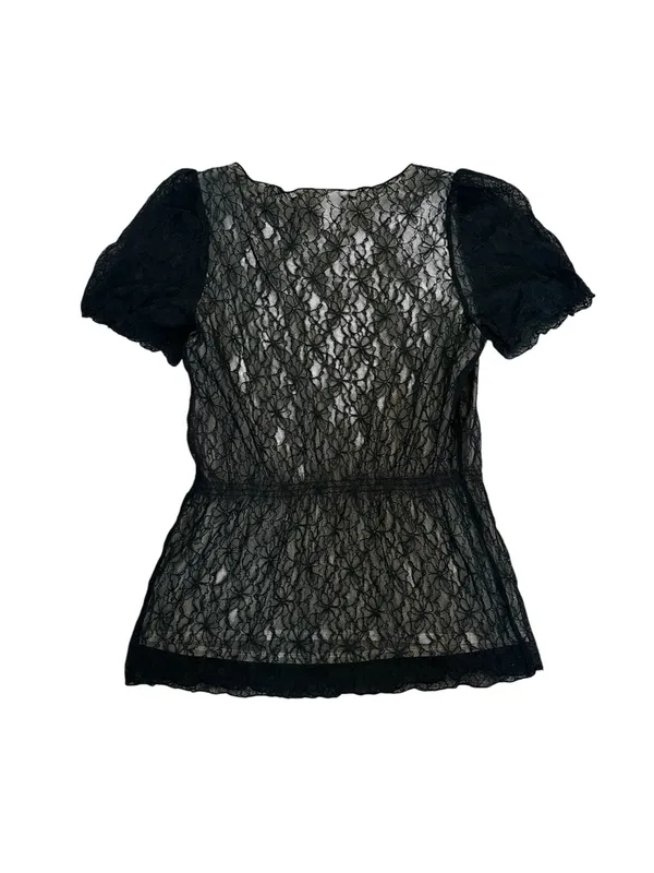 Vintage Max Studio Black Mesh Lace Overlay Top Y2K Dark Fairy Grunge Witchy - Image 5